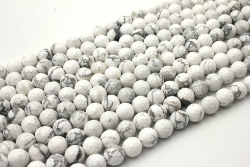 White Howlite Gemstone Beads, 8mm, Faceted